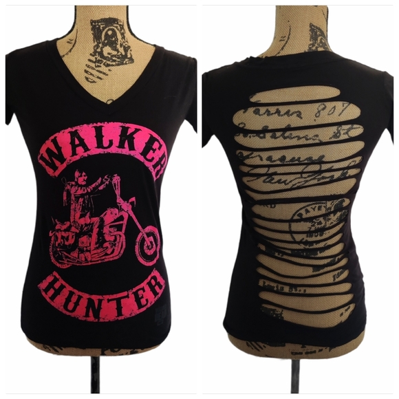 walking dead Tops - 🏷2 for 10🏷 XS Daryl Walking Dead shredded black pink t-shirt